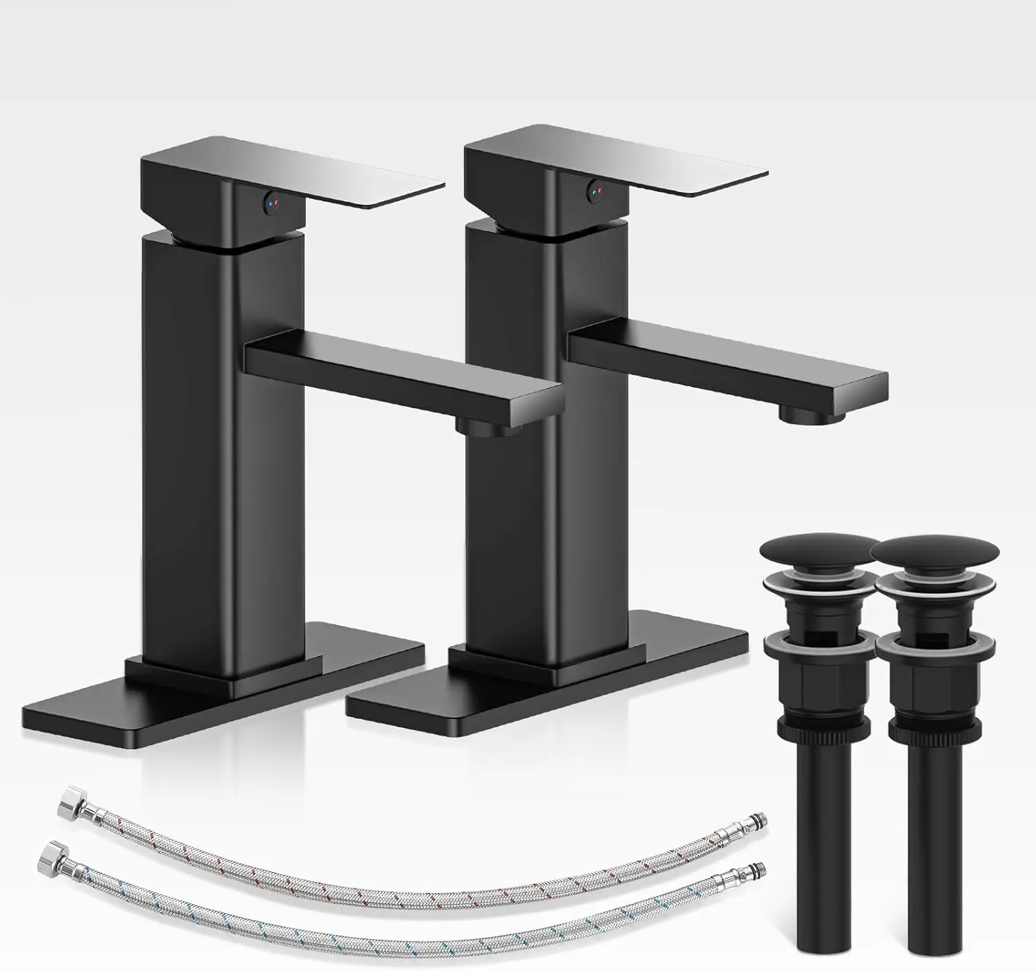 

Bathroom Faucets Set with Pop Up Drain, Modern Single Handle Black Bathroom Sink Faucet w/Deck Plate(1 or 3 Hole), Farmhouse RV
