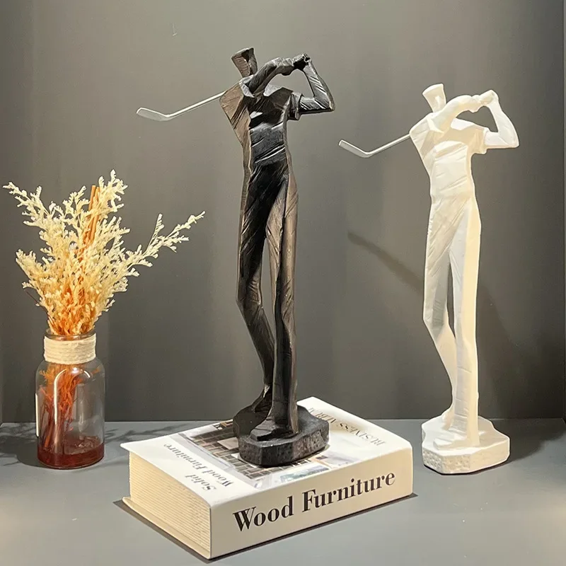 Golf Sports Figure Sculpture Abstract Human Body Figure Statue Play Golf Resin Decorative Figurines Home Decoration Accessories