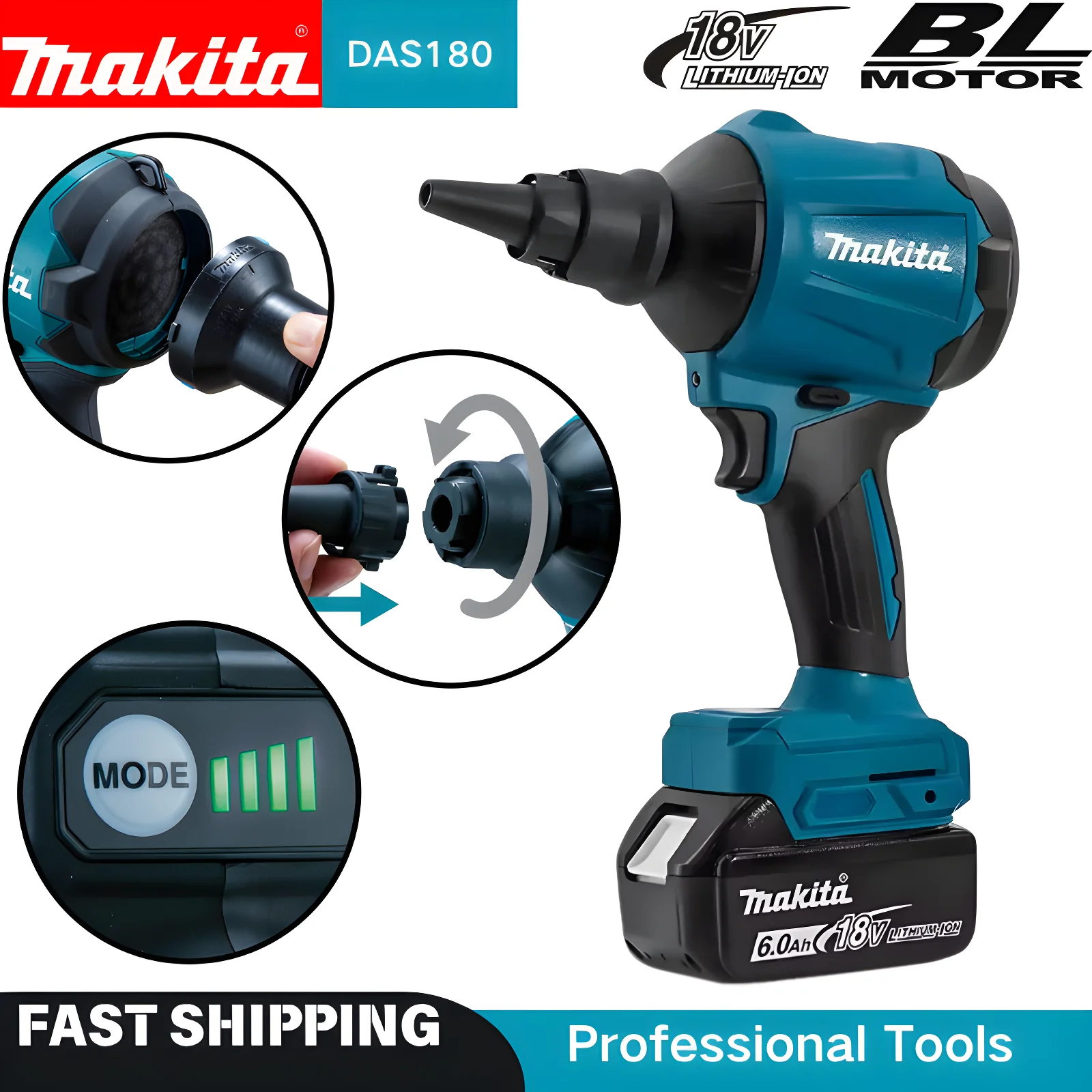 

Makita DAS180 2021, бесщеточная насадка, многофункциональная машина для пыли, надувной инструмент, воздуходувка, беспроводной пистолет для удаления пыли