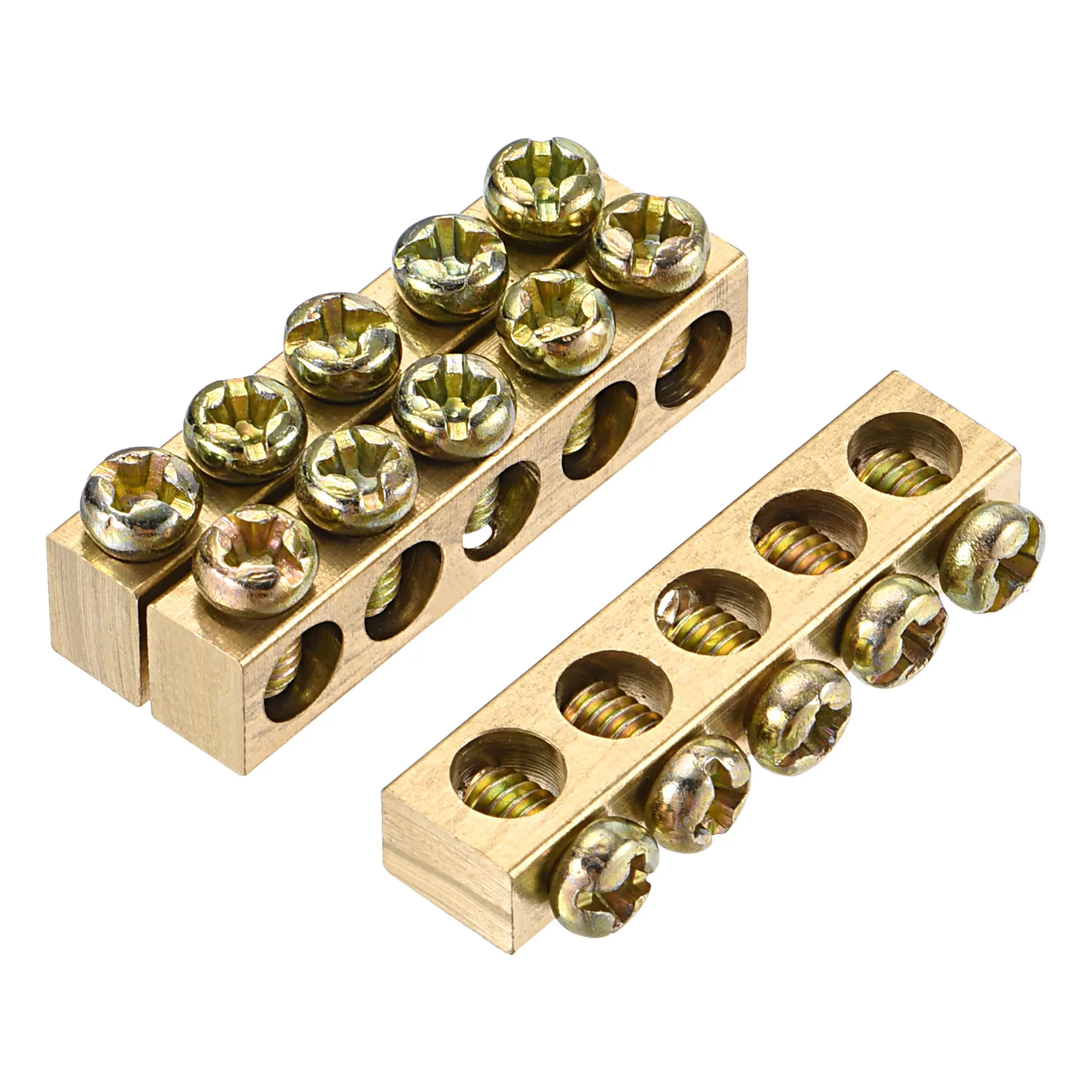 UXCELL 1/2/3/4/5Pcs Brass Ground Strip 3/4/5/7/10/15 Hole Terminal Ground Bar Screw Block Barrier Terminal Strip Zero Ground Row