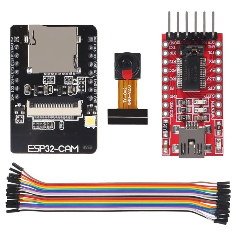 

ESP32-CAM Wifi + Bluetooth Module Wifi ESP32 CAM Development Board With Camera Module OV2640 2MP + 20 Pin Jumper Wire