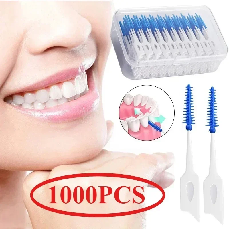 Interdental Silicone Brushes Dental Toothpicks Brush Between Teeth Silicone Toothpicks With Thread Oral Cleaning Tool