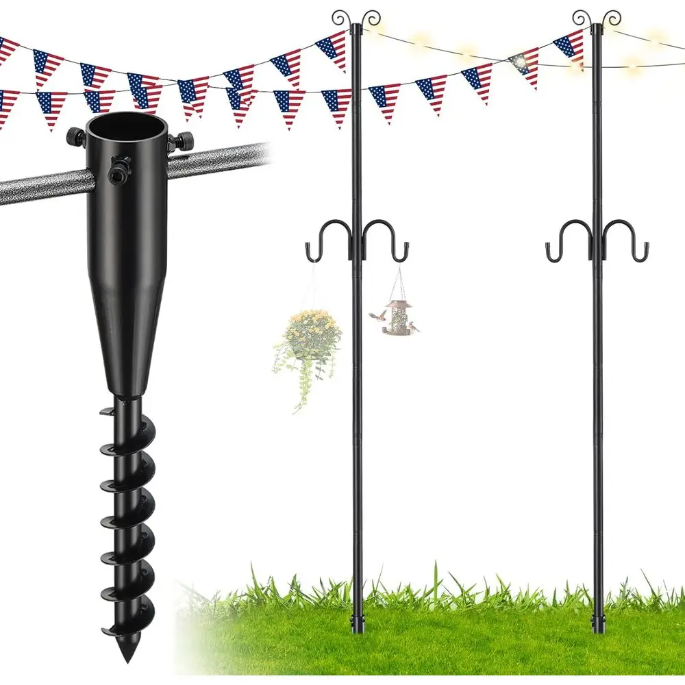 

1.5 Inch Heavy Duty String Light Poles with 16.9” Spiral Ground Anchor - or Patio, Deck & day Lighting, 8.5T Adjustable Outdoor