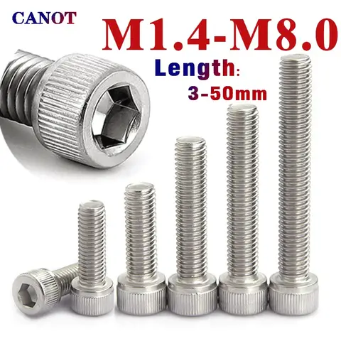 5-50 pezzi M1.4 M1.6 M2 M3 M4 M5 M6 304 A2-70 Acciaio inossidabile DIN912 Esagono incassato Tappo a brugola Bullone a testa Lunghezza vite 3-50mm