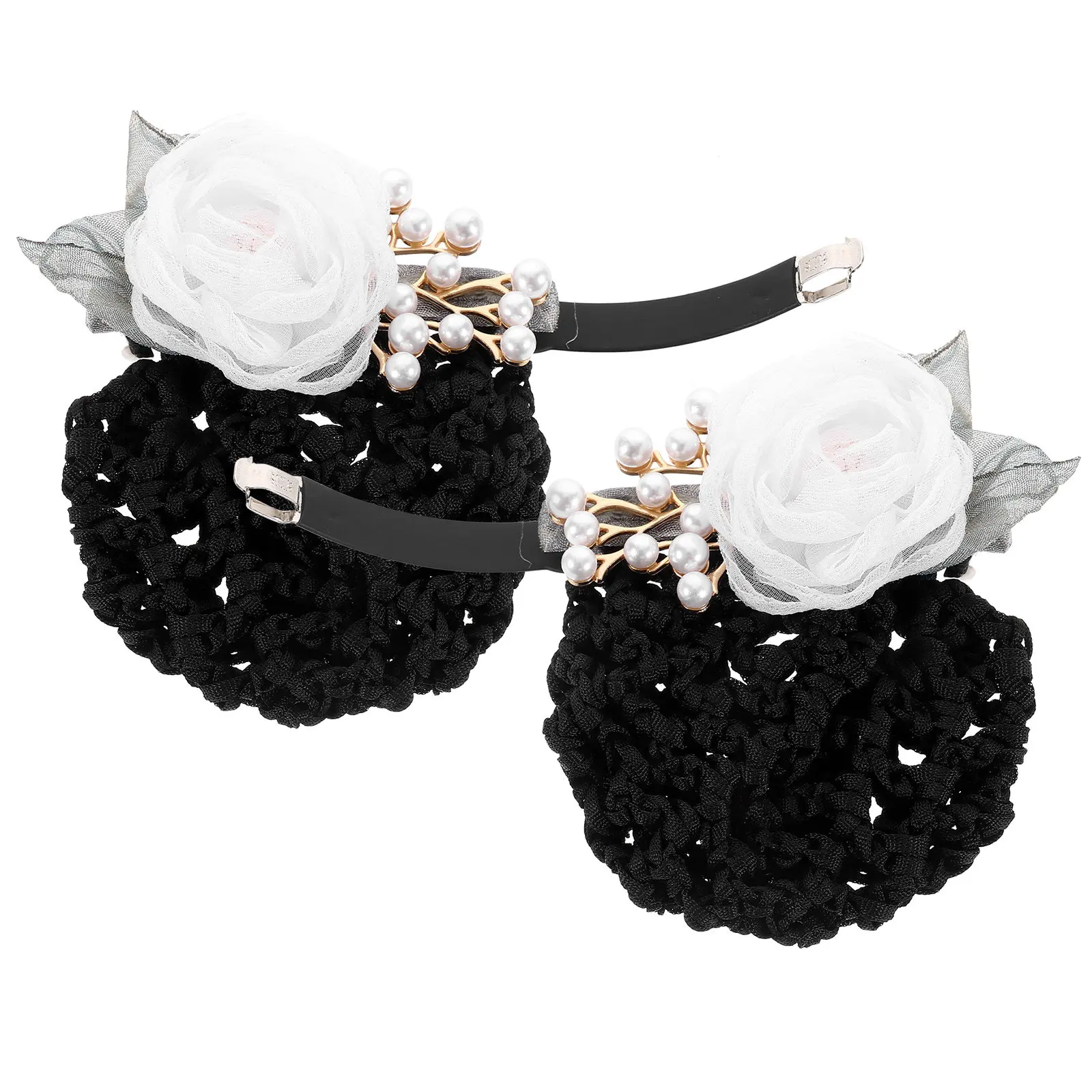 

2Pcs Women Hair Bun Covers Flower Hairnets Lightweight Comfortable Hair Net Clips for Work Uniforms Hotels Banks Stewardess