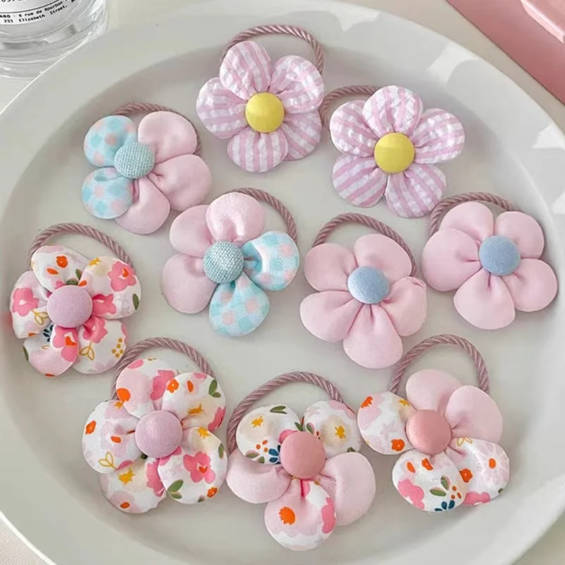 10pcs Cute Flowers Hair Rings, Scrunchies, Hair Accessories For Girls, Ideal Choice for Gifts