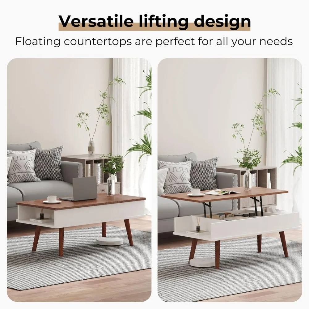 Rising Top Coffee Table: Quick Setup Storage Center Table with Large Hidden Compartment