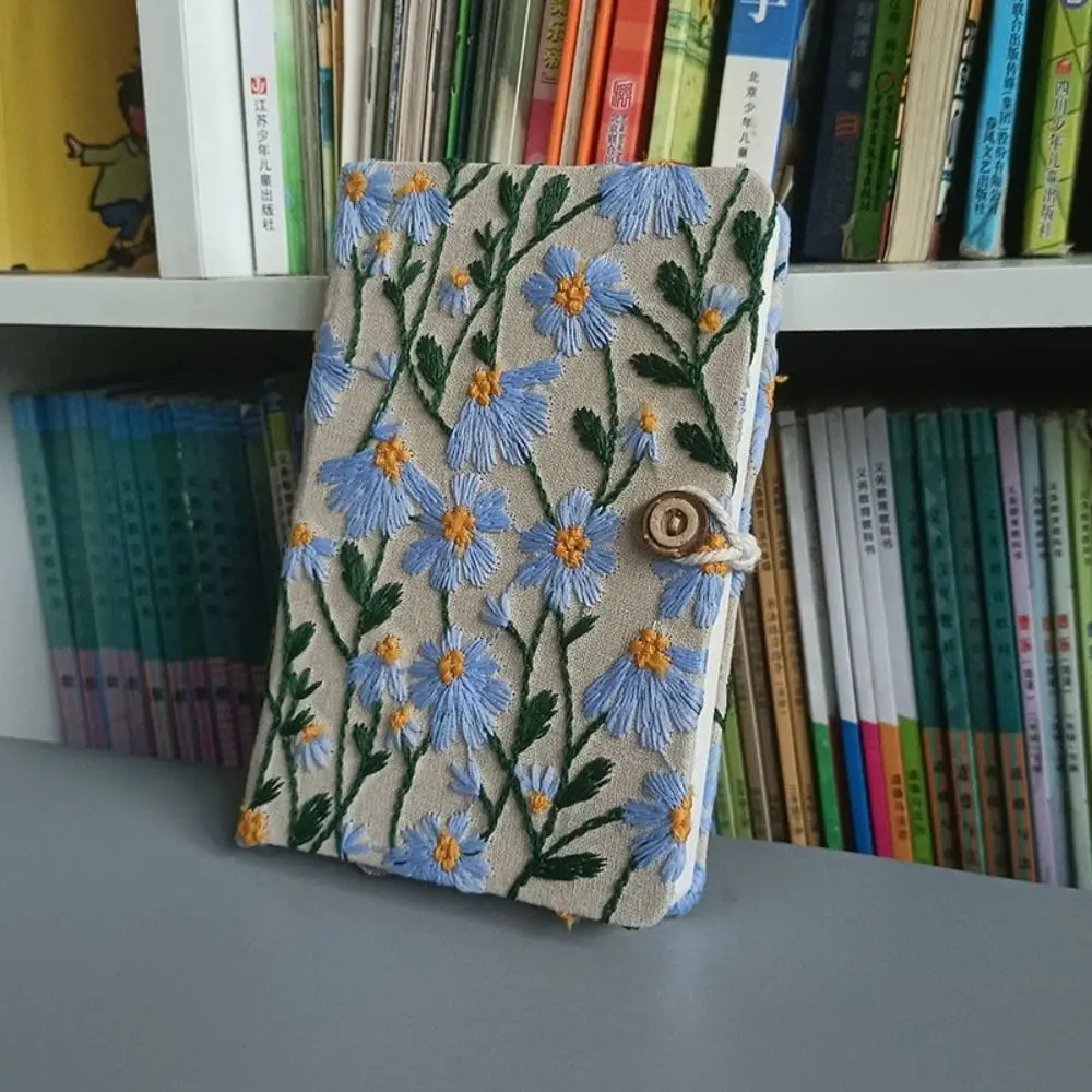 New A5/A6 Fabric Embroidery Notebook Blank/Lines 100 Sheets Cloth Notepad Bookmark Button Diary Notebook