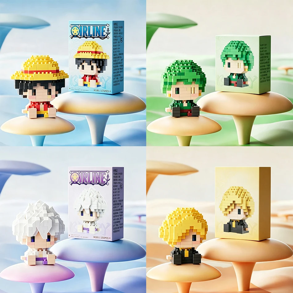 

ONE PIECE Sun God Nika Luffy Micro Building Block Chopper Ace Buggy 3D Anime Model Assembly Mini Bricks Figure Toys For Gift