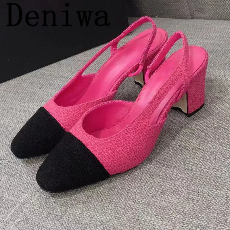 Wyprzedaż damskie buty damskie sandały na grube obcasie Slingback luksusowe obcasy Zapatos Para Mujeres Sandalias