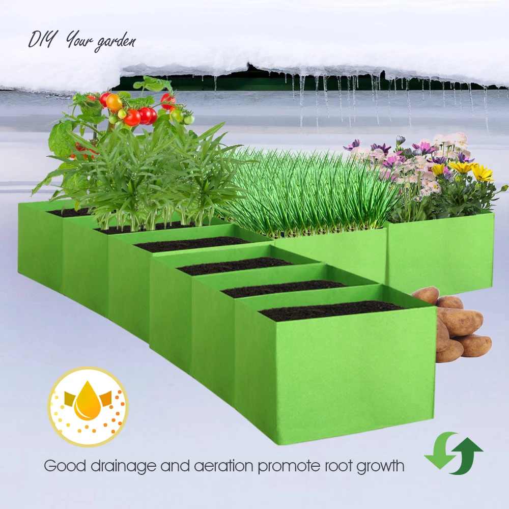 90x30x20cm Rectangle 3Grid Fabric Grow Bags Raised Garden Bed with Handle for Indoor Outdoor Flower Vegetable Potato Plants Pots
