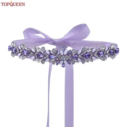 TOPQUEEN Bridal Dress Belt Wedding Accessories Women Evening Party Gown Girdles Lavender Rhinestone Opal Applique Sash S476-DZ