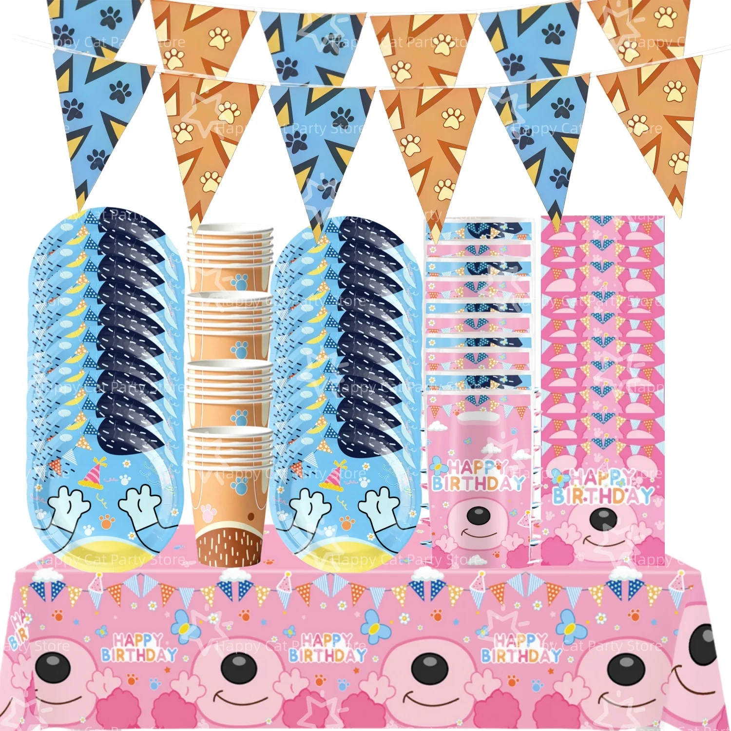 Cartoon Dogs Birthday Party Decoration Full Set Kit Blue Dog Happy Birthday Plates Napkins Cups Tableware Party Favors Supplies