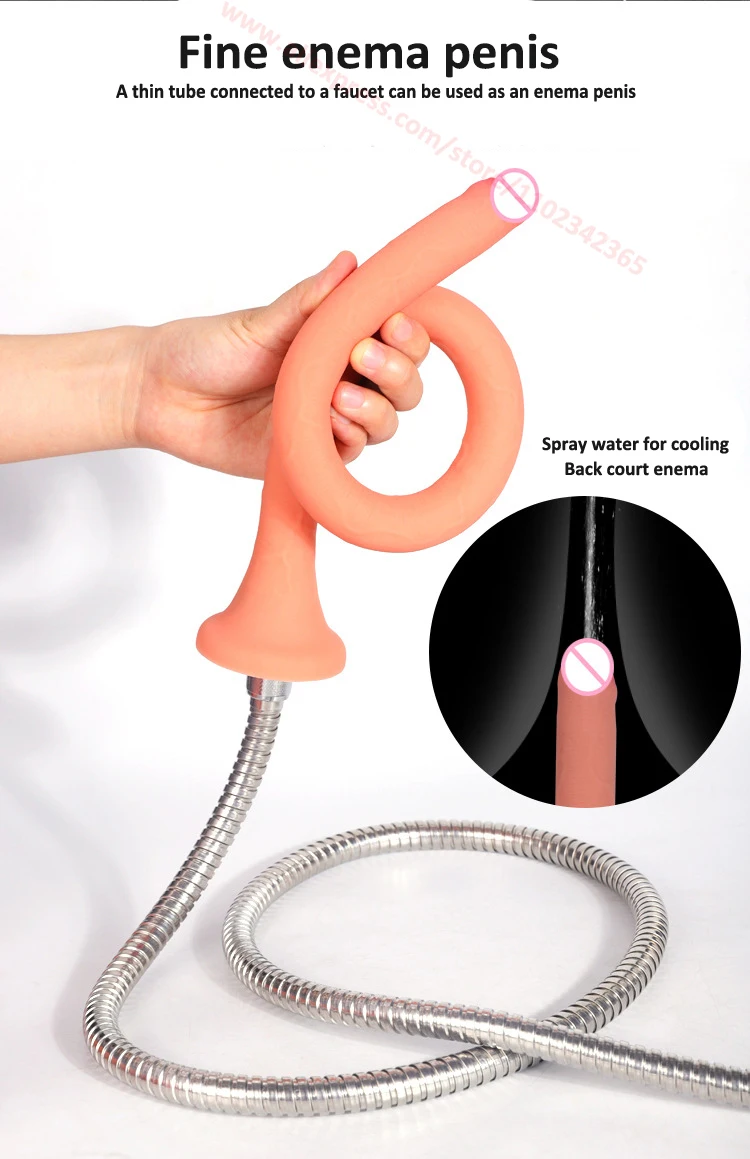 Hollow Soft Silicone Bathroom Female Masturbator Realistic Vagina Anal Enema Sucker Dildo Large Long Penis Adult Sex Products