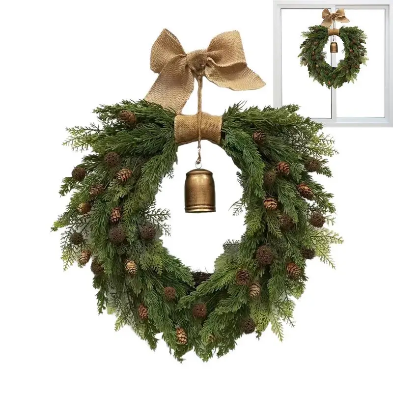 

Christmas Bells Wreath Rustic Faux Wreath Christmas Advent Wreath With Bow And Bell Artificial Christmas Pine Wreaths With