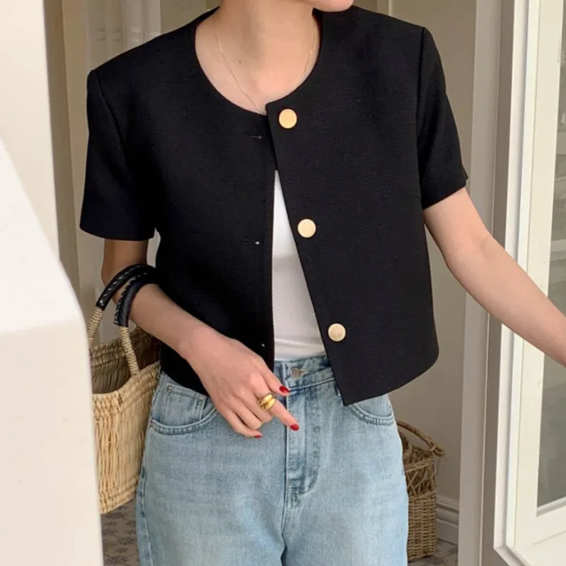 2025 Summer New Lady Fashion Casual Short Sleeved Thin Outerwear Top Korean Summer Coat For Women French Small Fragrant Coat