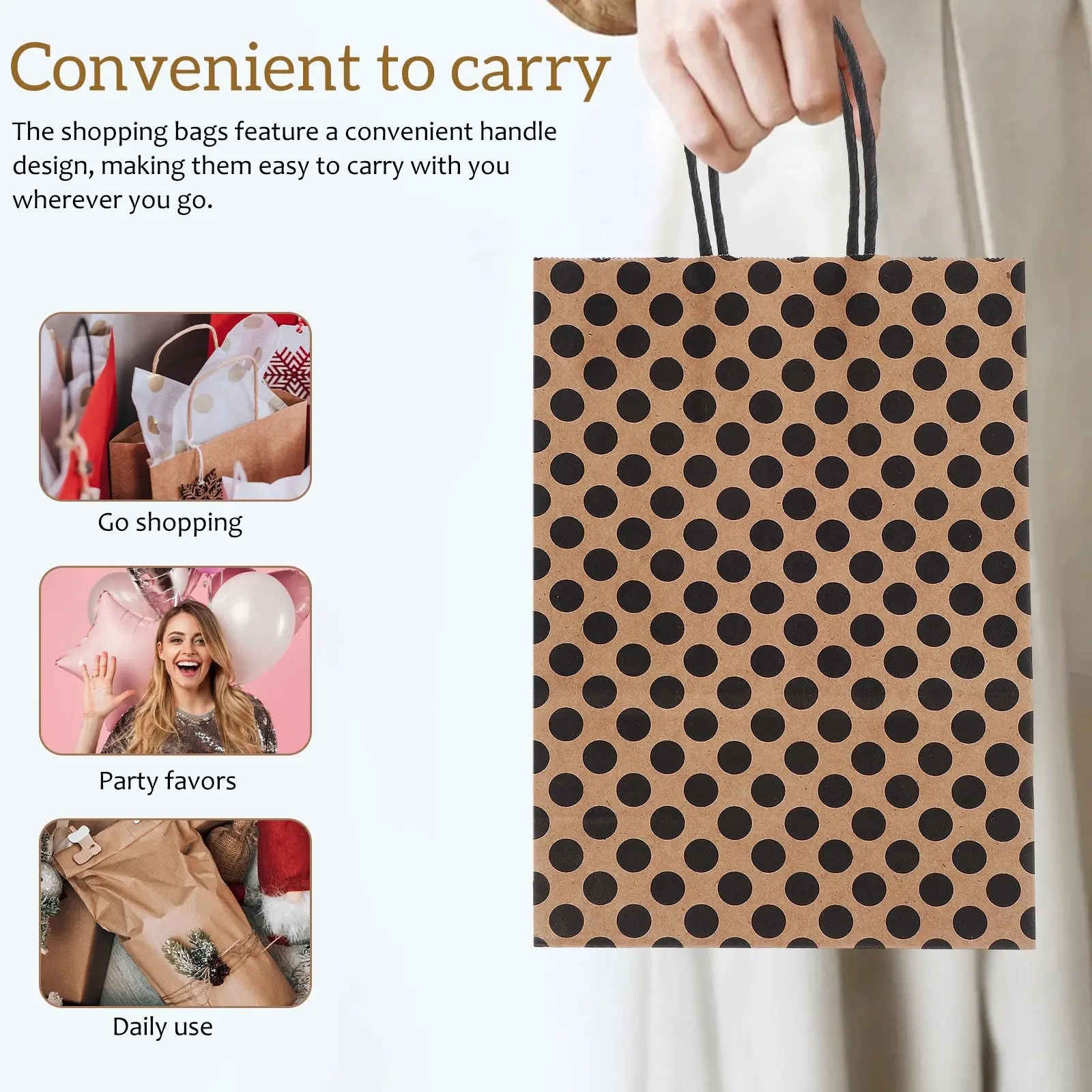 12 Stück Geschenktüten aus Kraftpapier mit Griff, Weihnachtskeks-Partygeschenkgriffe, Einkaufshandwerk