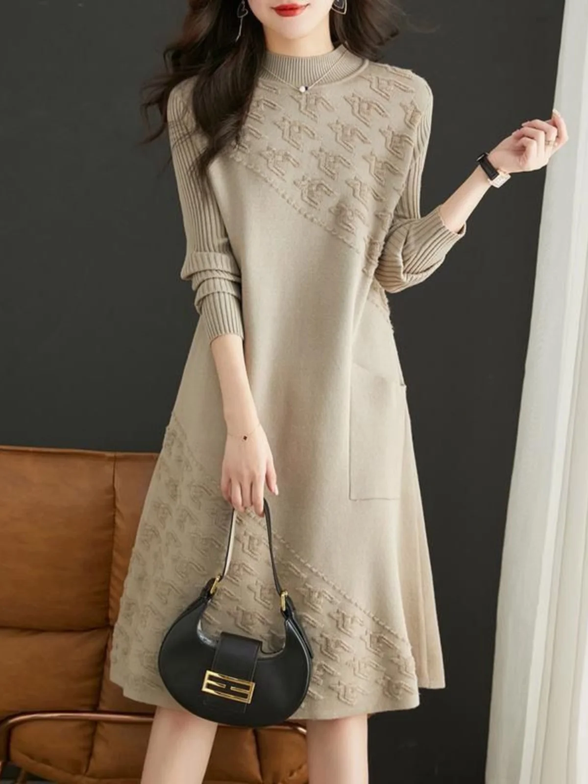 

Thiened Knitted Dr Women's Inner Wear irt under Coat Spring Winter New Sle Faionable Dr for Coat in Winter