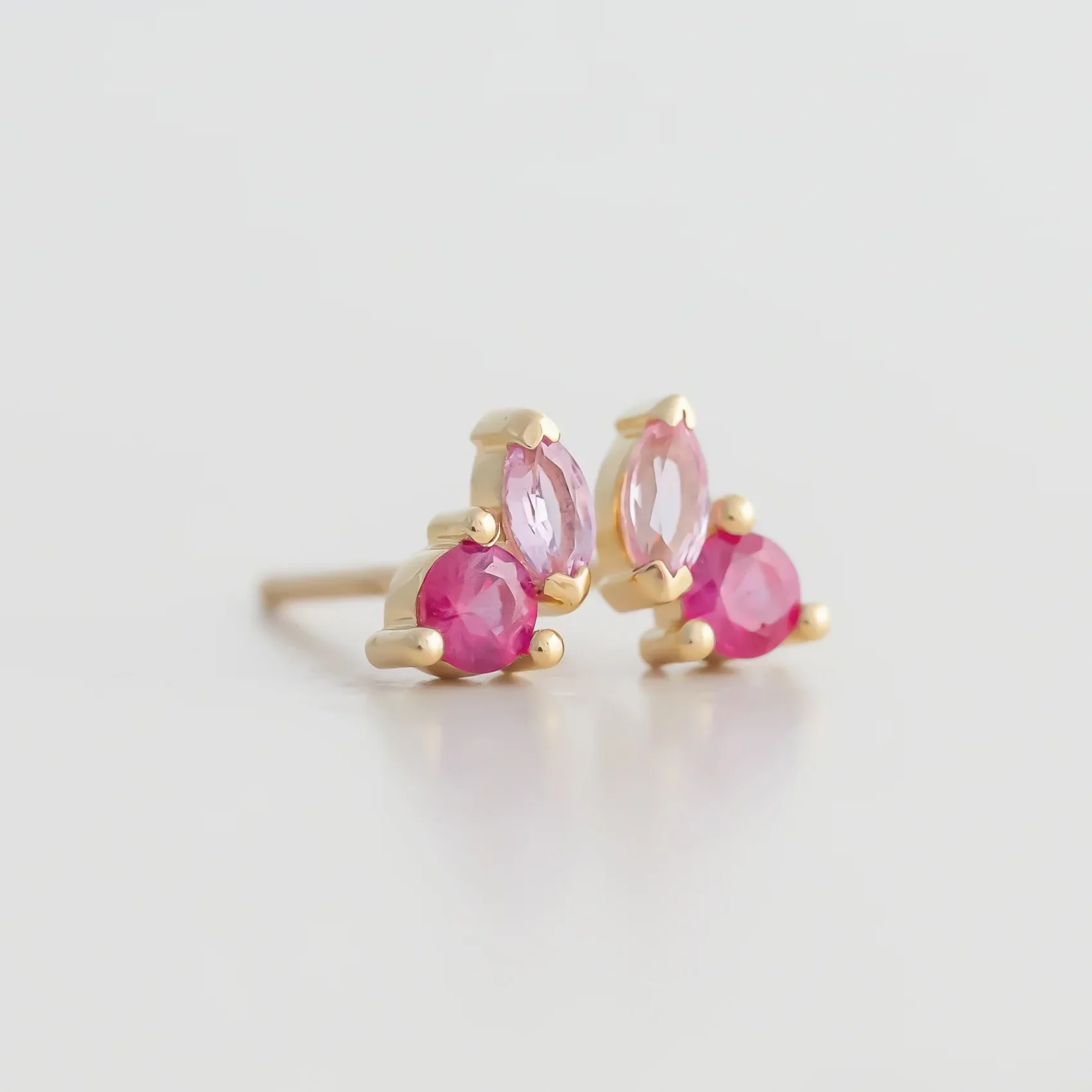 VOVGEMINI Pink Sapphire Stud Earrings 4x2mm Pear Cut 3mm Round Shape Real 18k 14k Solid Gold Gemstones Jewelry For Woman Wedding