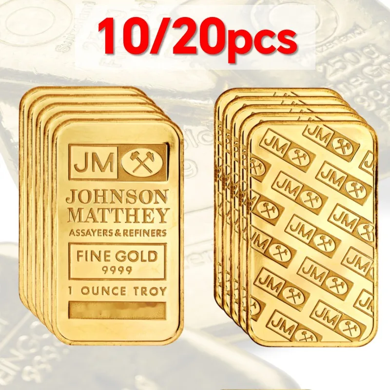 

1~20pcs 1 Ounce JM Gold Bars Suisse Gold Bullion Iron Gold Plated Bars Souvenir Coins Collection Gifts