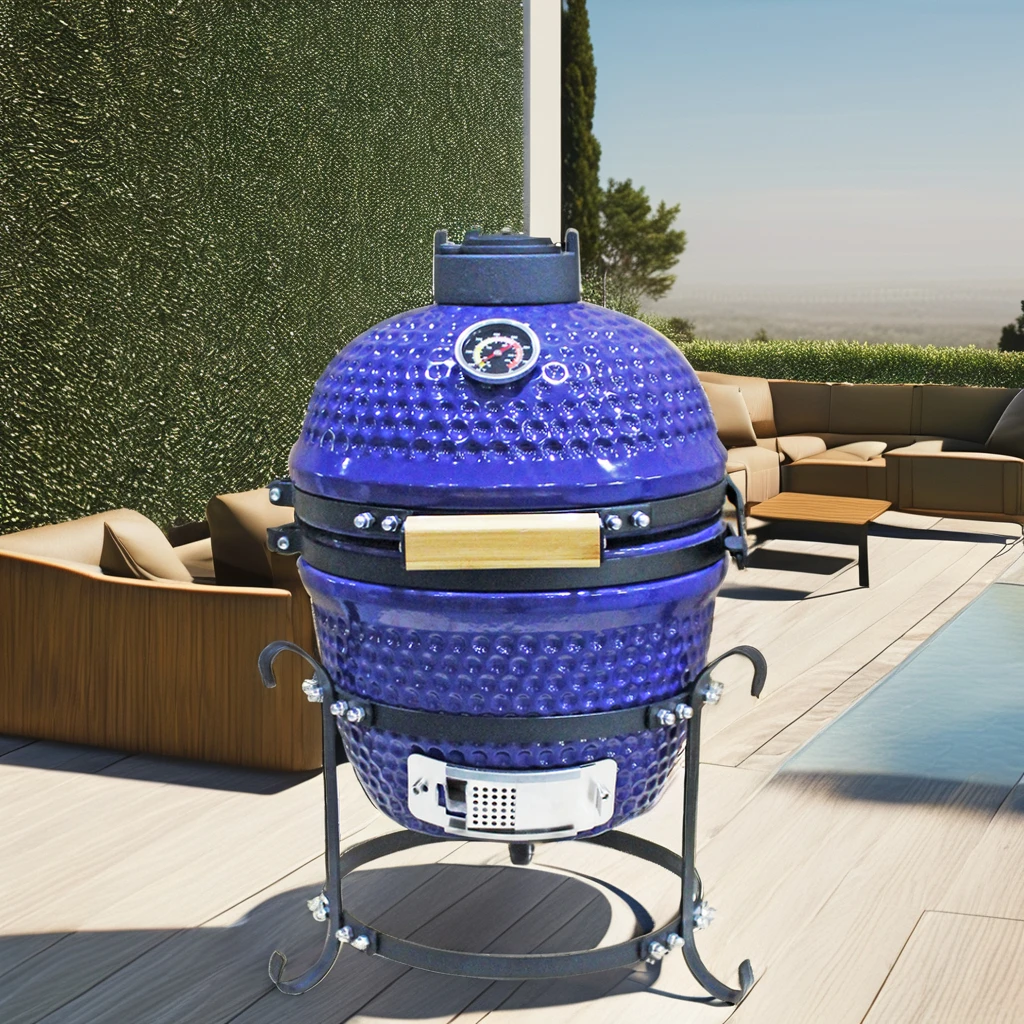

Navy Blue 13 Inch Mini Charcoal Ceramic Smoker Kamado BBQ Grill Outdoor Kitchen Garden