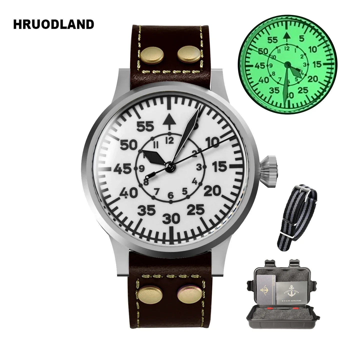 Hruodland 2025 Nieuwe Pilot Heren Automatisch Mechanisch Horloge Pt5000 Saffier Lichtgevend C3 Roestvrij Staal Waterdicht 10Bar reloj hom