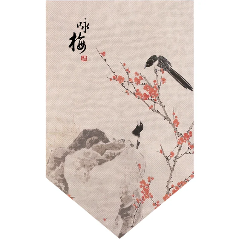 Chinese Flower and Bird Triangle Short Curtain Kitchen Household Shade Curtain Window Decoration