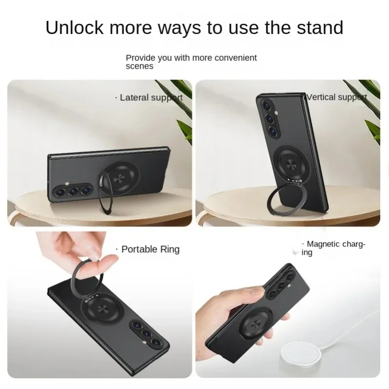 حافظة هاتف بحلقة معدنية قابلة للدوران من Busine لهاتف سامسونج جالاكسي Z Fold 7 6 5 4 3 غطاء حماية مضاد للخدش