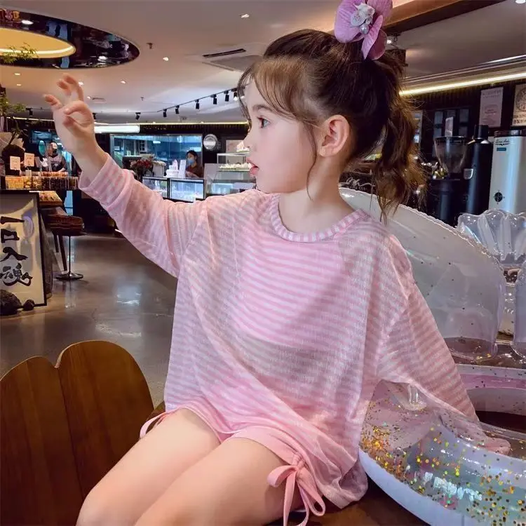 Girls Three-Piece Swimsuit Set Summer 2026 New Style Long-Sleeve Sun-Protective Square-Leg Swimsuit for Older Children