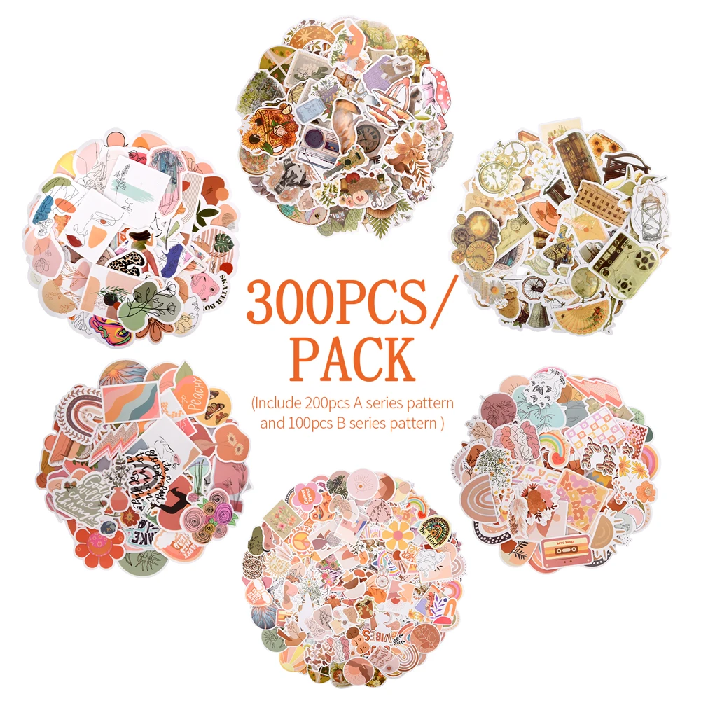 สติกเกอร์สวยงาม300ชิ้นสำหรับเด็กสมุดภาพกีตาร์ไวนิลน่ารักกันน้ำติดด้วยตนเองสเกตบอร์ดสำหรับกระบอกน้ำ