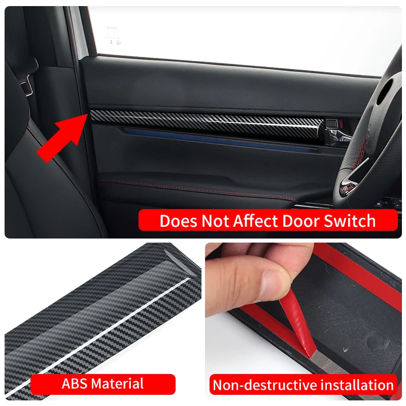 

For Toyota Hilux Pickup Truck 2016-2024 Carbon Fiber Texture ABS Interior Door Trim Strip Decoration Cover Panel Accessories