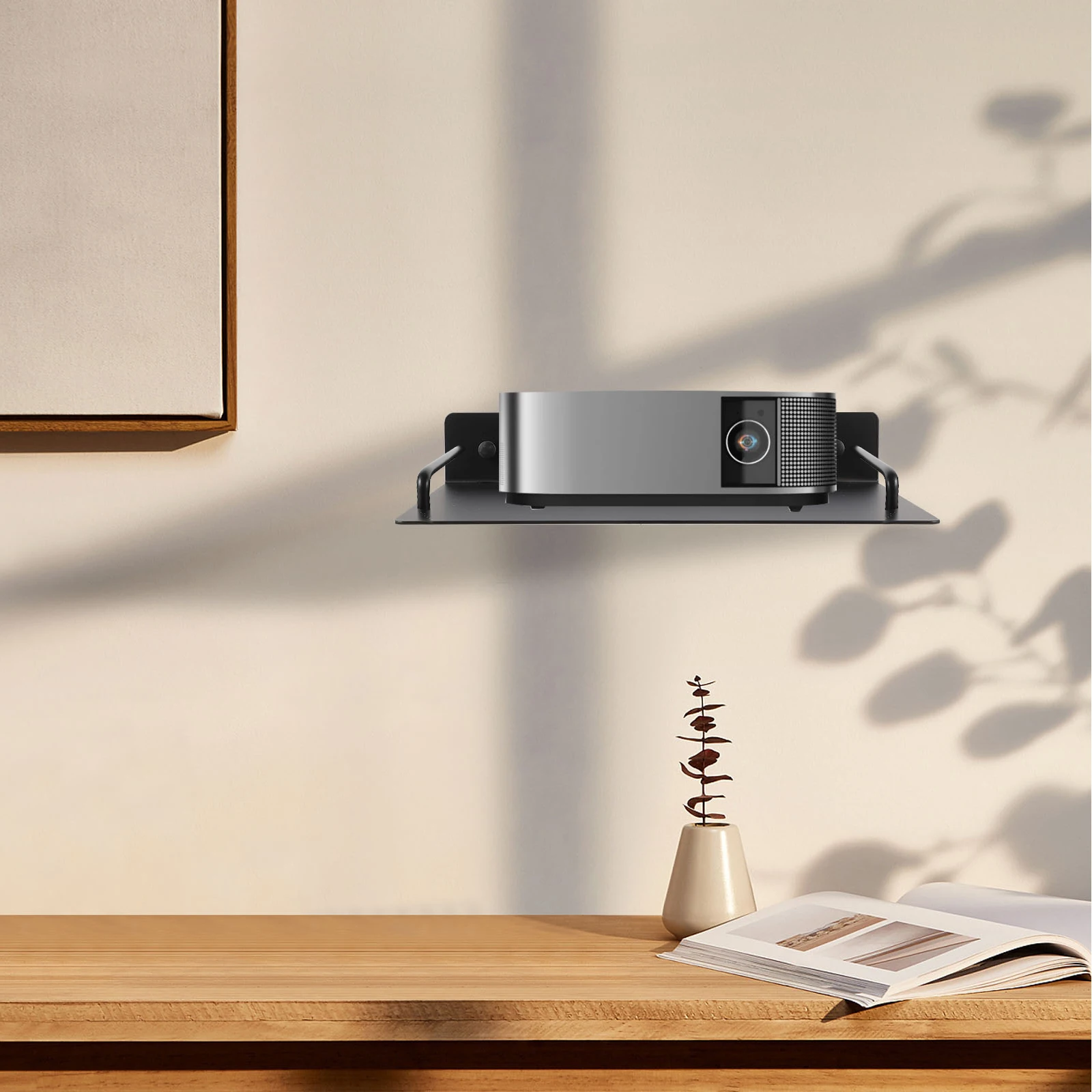 

Wall Mounted Projector Stand Metal Shelf For Router Dvd Player Remote Wire Organizer No Drill Installation Suitable For Tile