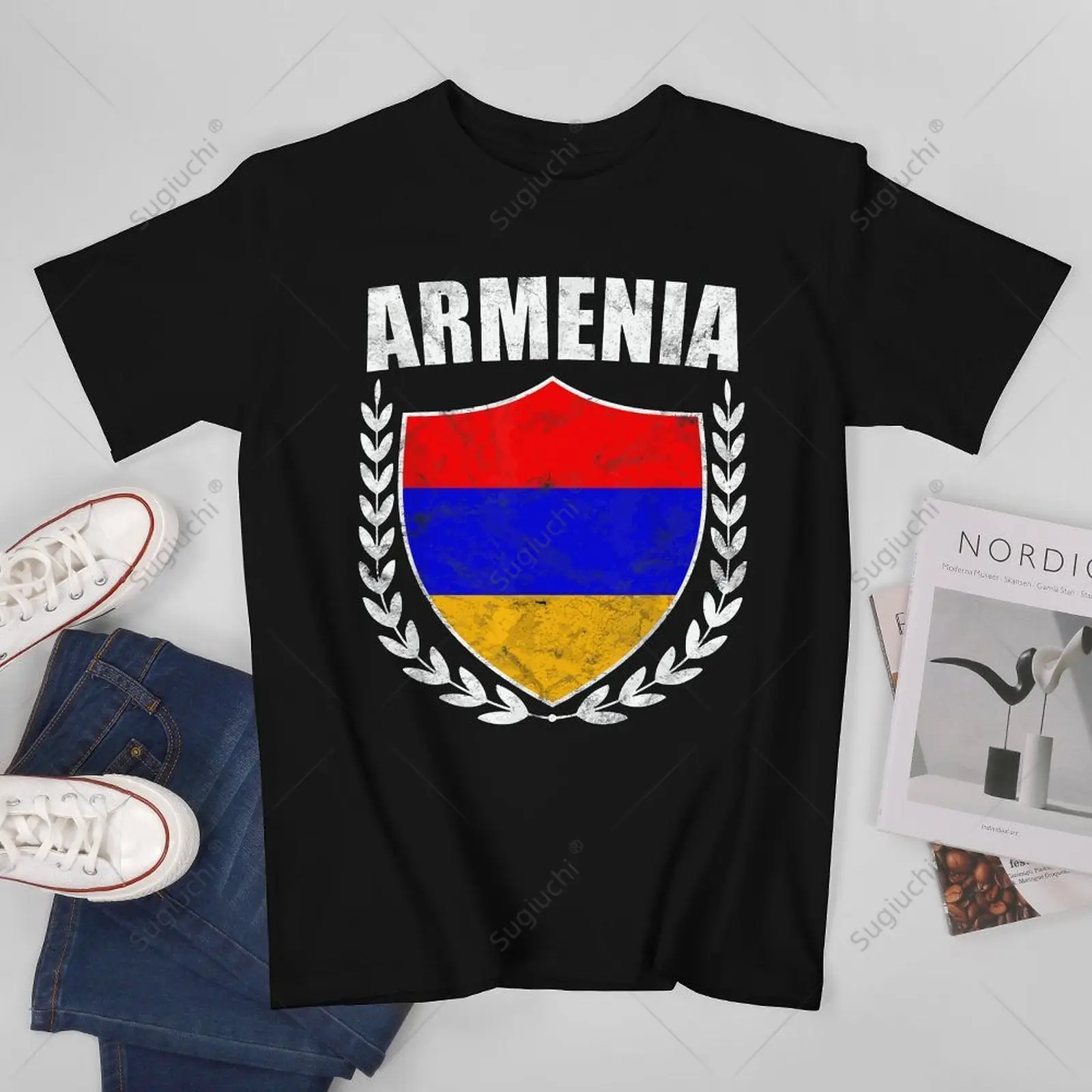 Unisex Men Armenia Flag Shield Tshirt Tees T Shirts Women Boys 100% Cotton T-Shirt