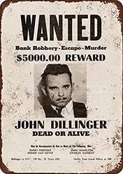 LoMall 8 x 12 Metal Tin Sign 1934 John Dillinger Wanted Poster Vintage Look Reproduction Wall Decor