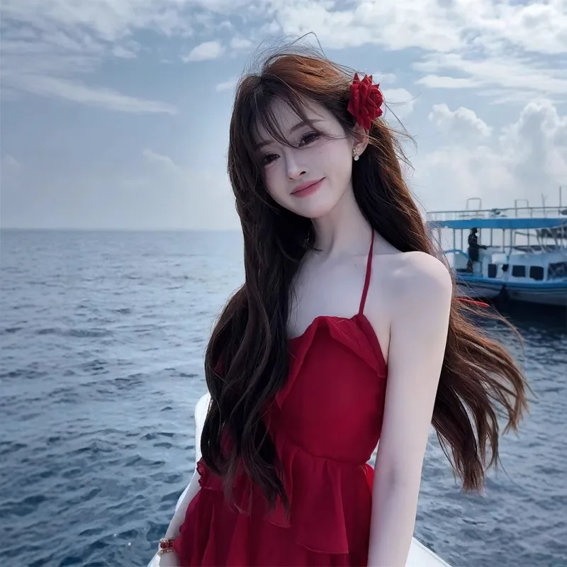 Jurken Mouwloos Dames Bruiloft Civiel Zomer Linnen Ombre Gradiënt Colorblock Meerkleurig Raster Oversized Breed Baggy Loose-Fit