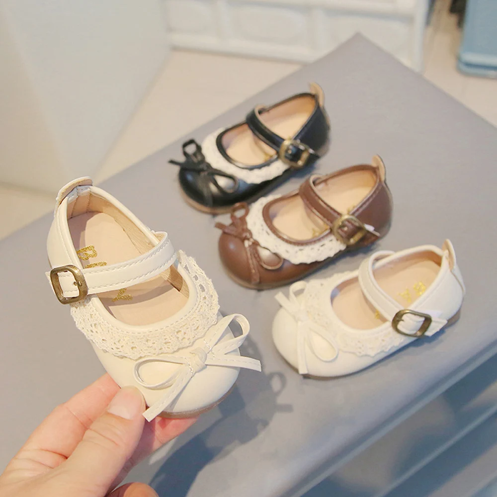 

Spring Autumn toddler infant Baby girls Lace Bow Leather Shoes Walking shoes Soft soled Anti slip Princess Shoes for 0-2 T baby