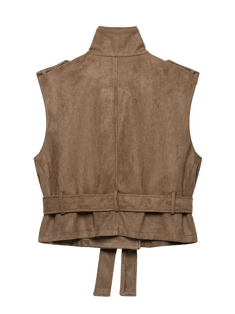 HH Travel Commuter Brown Vest Women Spring Autumn Stylish Daily Look Casual Chic Comfortable Lightweight Sleeveless Outerwear