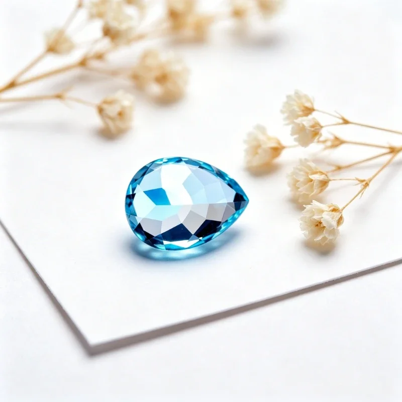 Synthetischer Edelstein Saphir Birnenform Aquamarin-Farbe Zertifiziert Handgeschliffen – Detail 2
