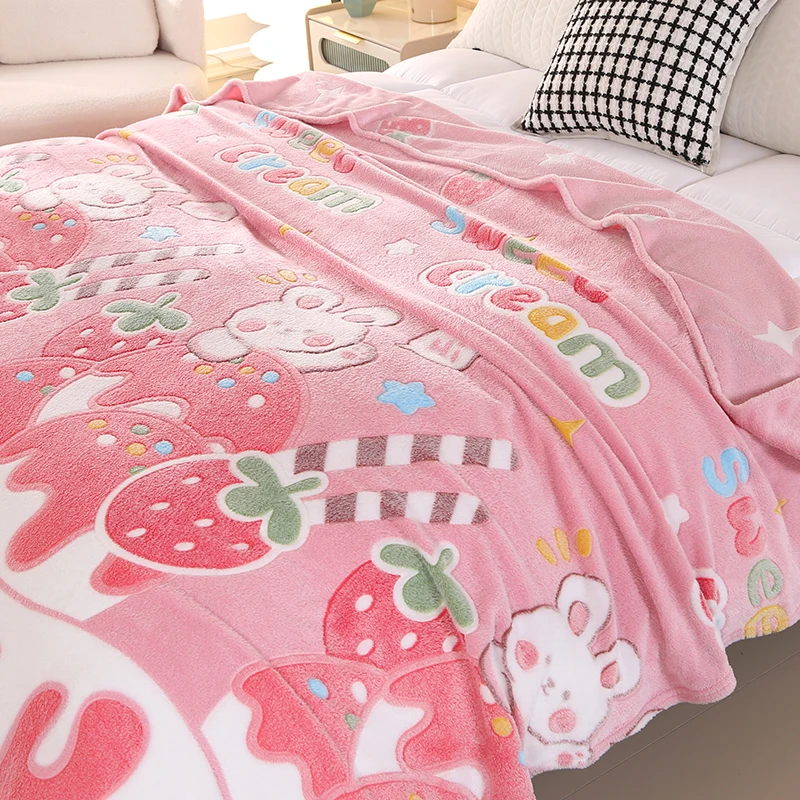 Pink Strawberry and Rabbit Blanket Gifts for Girls Women Living Room Sofa Couch Decor Soft Lightweight Warm Cozy Throw Blankets