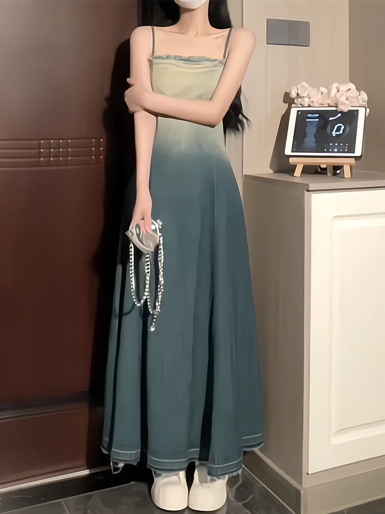 

Ele adient Denim ter Dr Women's Summer New Design Waist-Cinching A-Line Long Skirt Vintage Commute Sle Maxi Dr