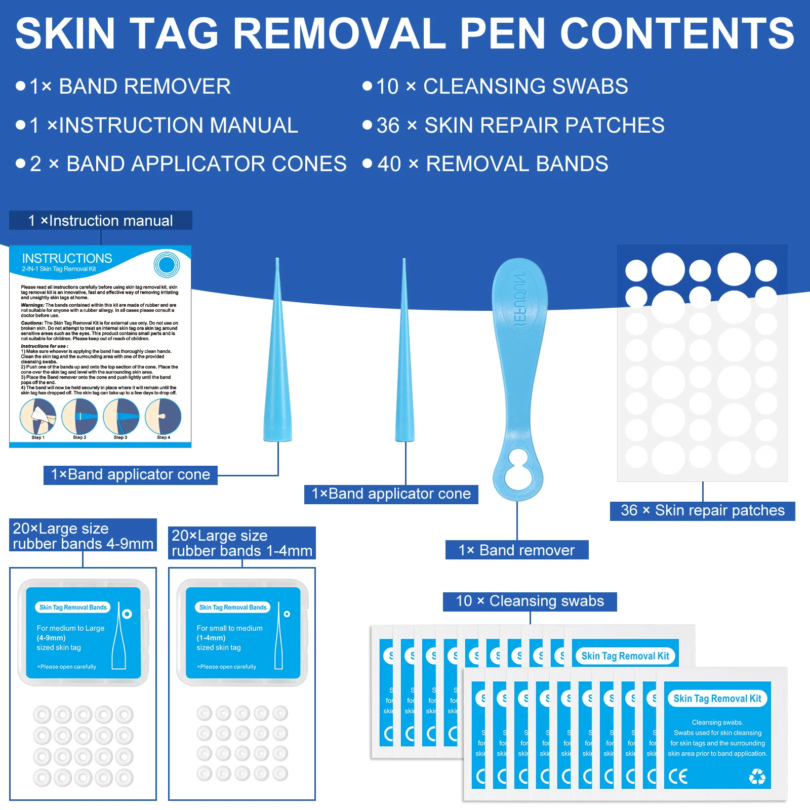 Kit d'élimination automatique des étiquettes cutanées à Double tête 2 en 1, pour petites à grandes étiquettes cutanées 1-9mm avec écouvillons nettoyants, outil de soins de la peau facile à utiliser