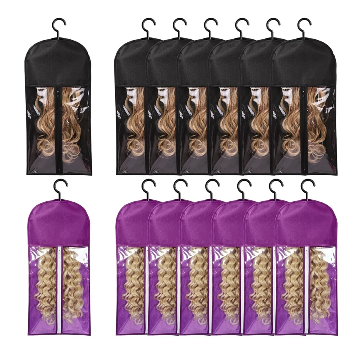 12PCS Wig Bags Storage with Hanger Hair Extension Holder Wig Storage for Multiple Wigs Holder Wig Bag Hair Extension