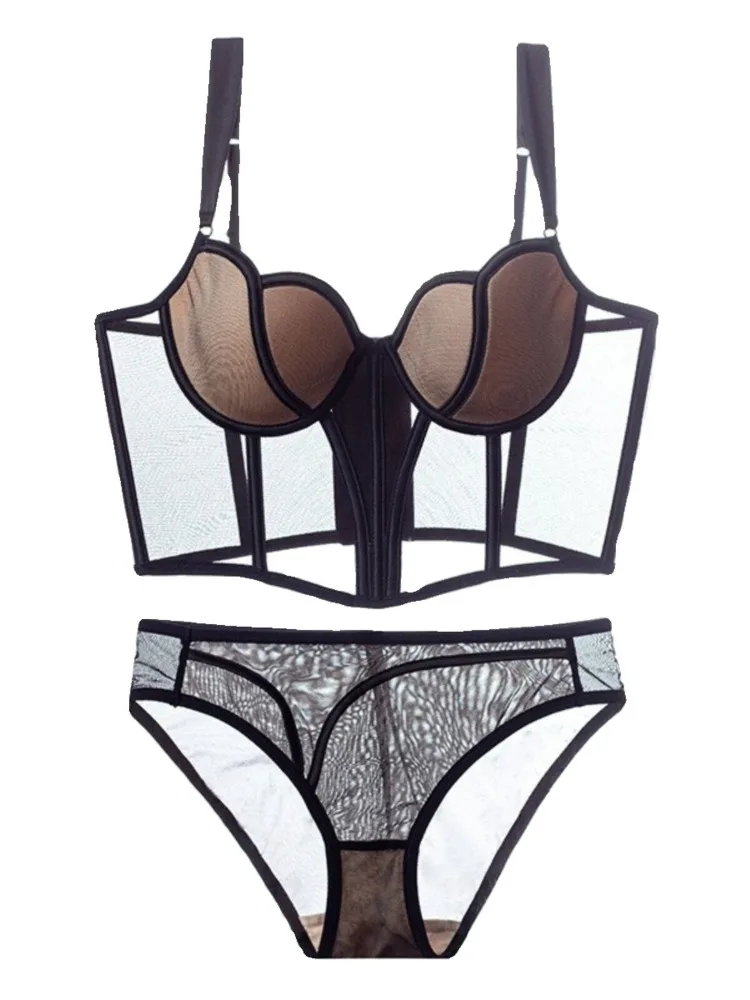 

French Erotic Fishbone Corset Bra Set Slim Fit Support Lift Anti Sag For Small & Big Busts Thin Comfort Sexy Lingerie Set S-XLAB