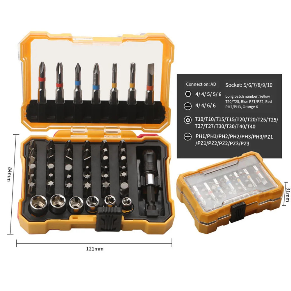 38/50PCS 6.3mm 마그네틱 스크루 드라이버 헤드 세트 액세서리 1/4 "Hex 비트 다기능 가정용 조합 도구 상자