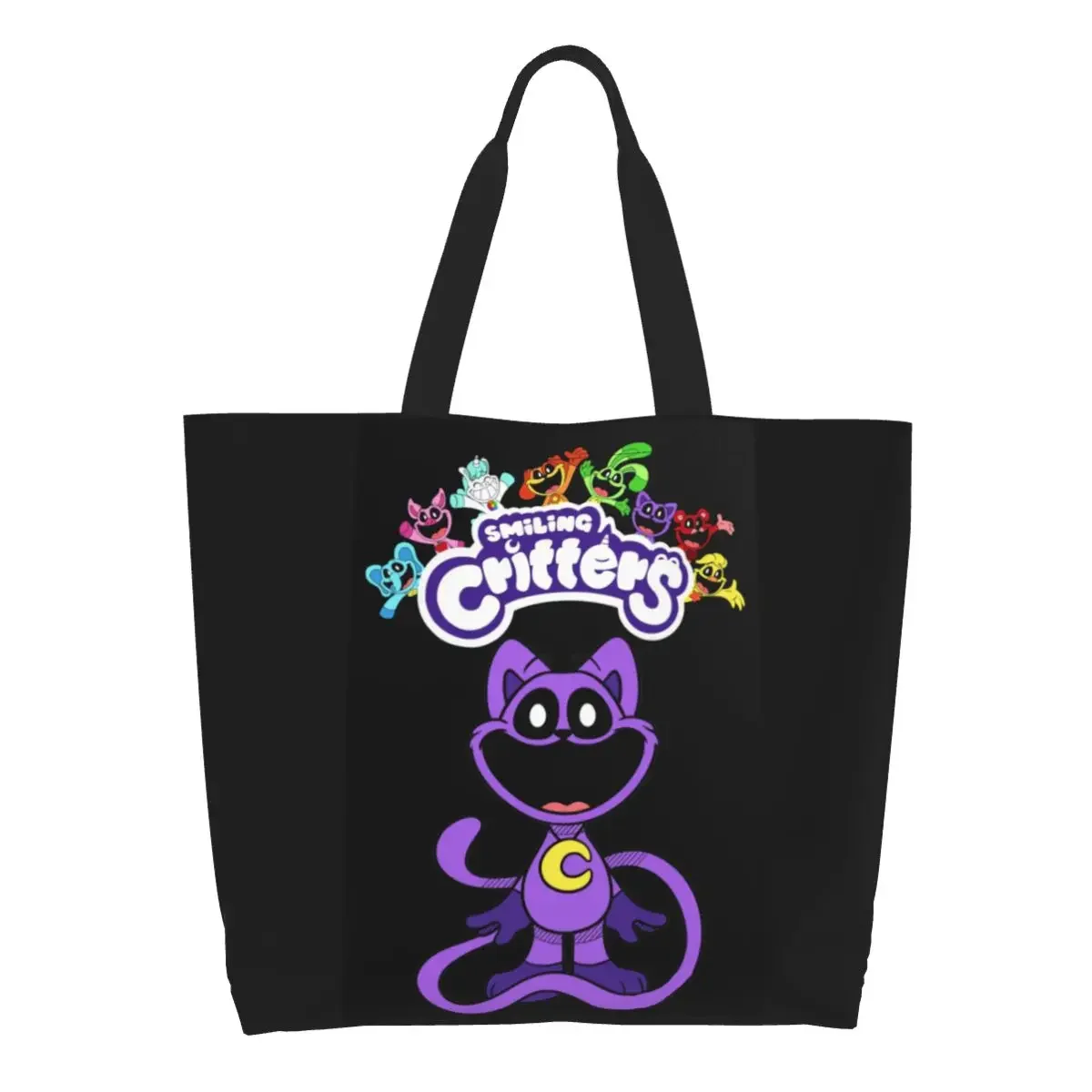 

Reusable Smiling Critters Catnap Shopping Bag Women Canvas Shoulder Tote Bag Portable Groceries Shopper Bags