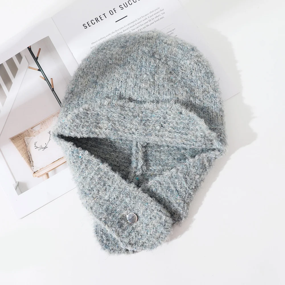 موضة لطيف الدب الأذن قبعات منسوجة للرجال النساء Y2K في الهواء الطلق يندبروف تزلج منفذها قبعة الشتاء واقي أذن قبعة دافئة الجمجمة قبعة #5