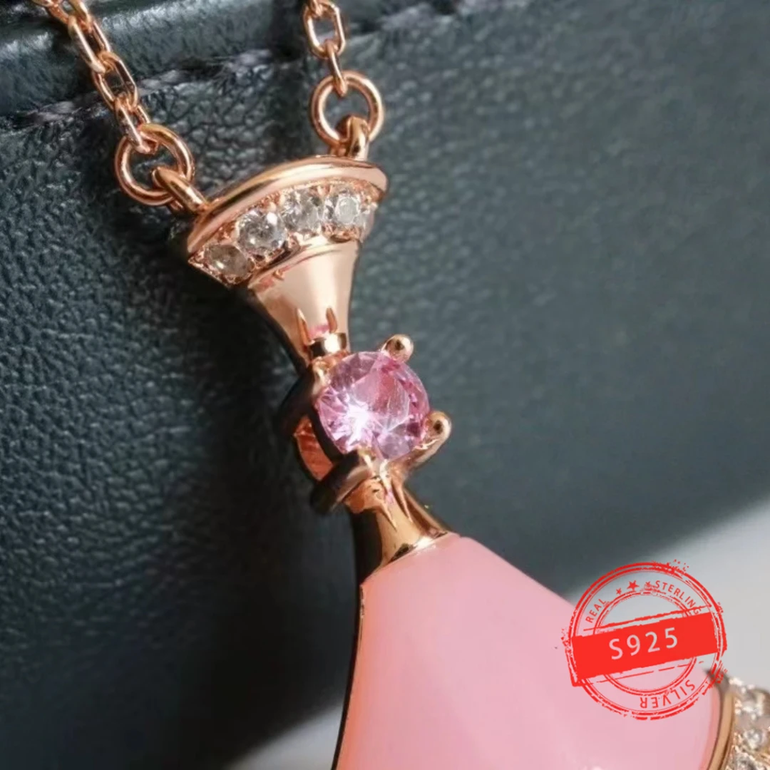 New 1:1 Customized Hot Selling Brand S925 Silver Pink Scallop Women's Diamond Necklace Fashion Trend Birthday Party Gift