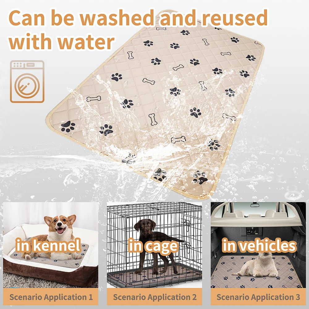 Washable Pet Pee Pads, Great Absorption Reusable Puppy Pee Pads, Non-Slip Dog Urine Pads With Claws And Bones Printing Dog Mats