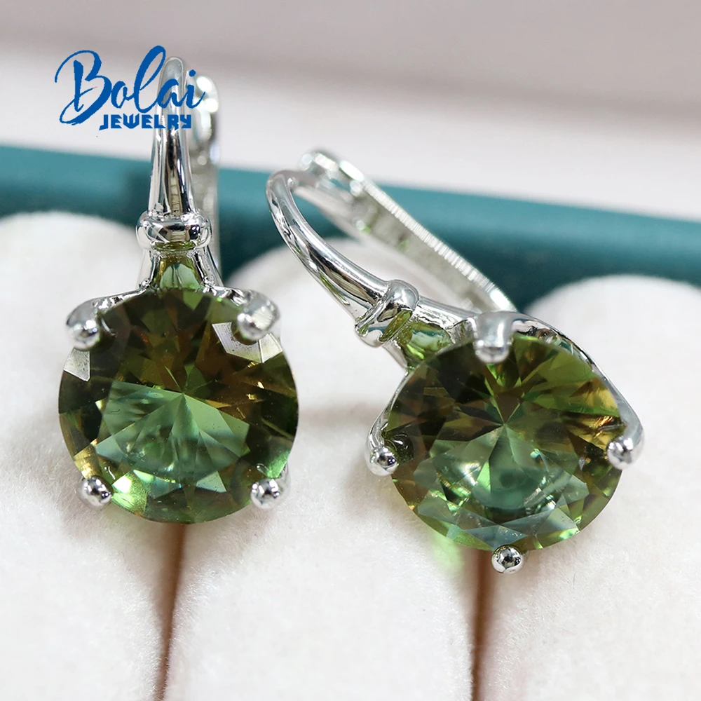 925 Sterling siver clasp earring with color  diaspore zultanite Round 10mm created gemstone fine jewelry for women nice gift