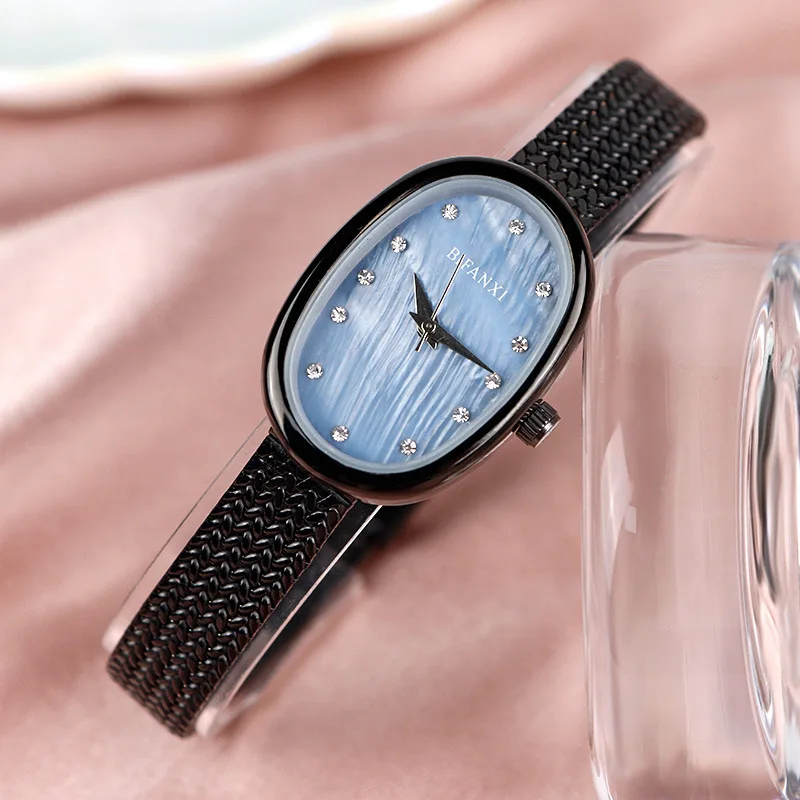 Кварцевые часы со стальным ремнем, женские часы, легкие, роскошные, элитные кварцевые часы, женские, инкрустированные бриллиантами, овальный циферблат